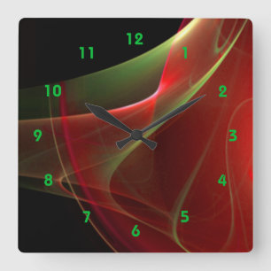 Relógio Quadrado Fractal verde e vermelho sonhador da varredura