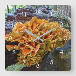 Relógio Quadrado Frango Laranja do Cogumelo Woods