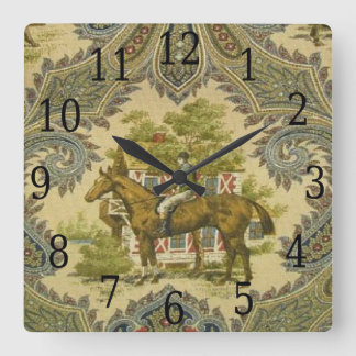 Relógio Quadrado French Country Paisley Show Horse Print Clock