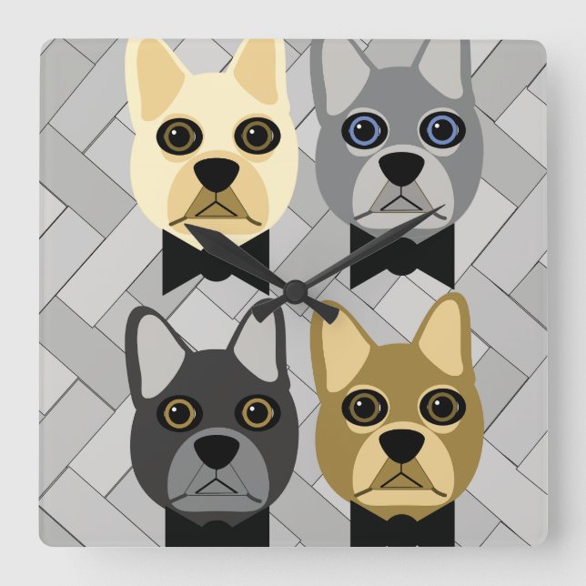 Relógio Quadrado Frenchie Wall Clock (Frente)