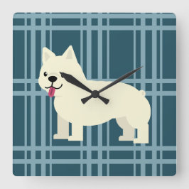 Relógio Quadrado Frenchie Xadrez Blue