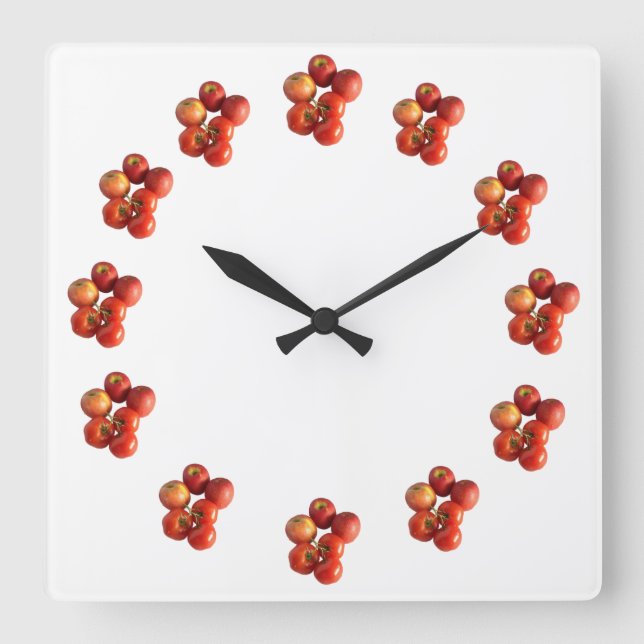 Relógio Quadrado Fresh Apples and Tomatoes Wall Clock (Frente)