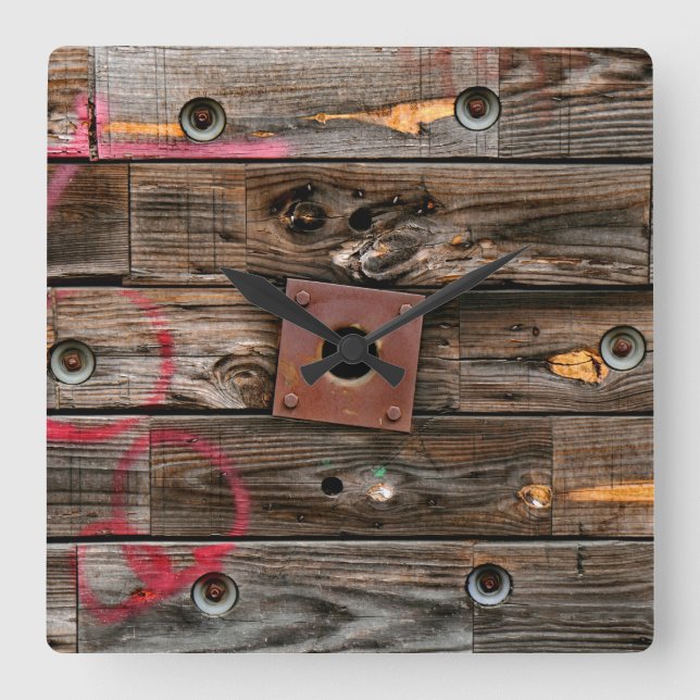 Relógio Quadrado Frio de Madeira Russo de Madeira Industrial (Frente)