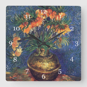 Relógio Quadrado Fritilárias em um Vaso de Cobre por Van Gogh