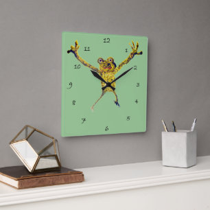 Relógio Quadrado Frog Leaping Funny Animal Art
