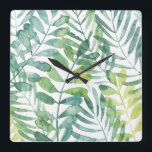 Relógio Quadrado Frond Waltz - Palm Frond Leaves<br><div class="desc">Frond Waltz, por Grace Popp. Apresenta verde tropical em estilo aquoso.</div>