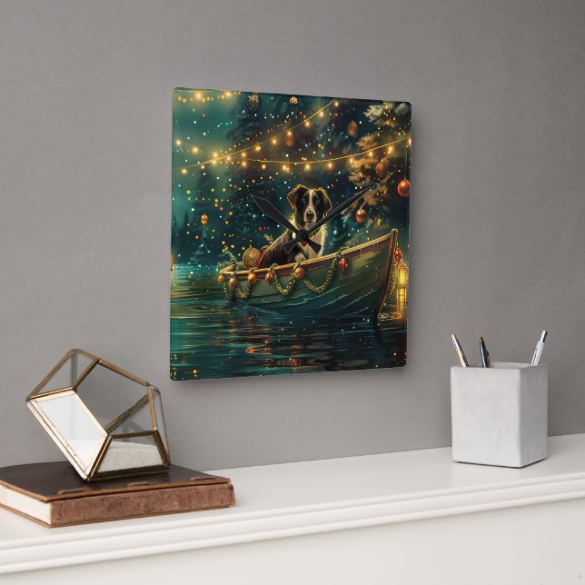 Relógio Quadrado Fronteira Collie Natal Voyage Festiva (Escritório)