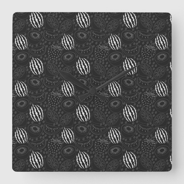 Relógio Quadrado Fruit seamless pattern black and white Tropical (Frente)