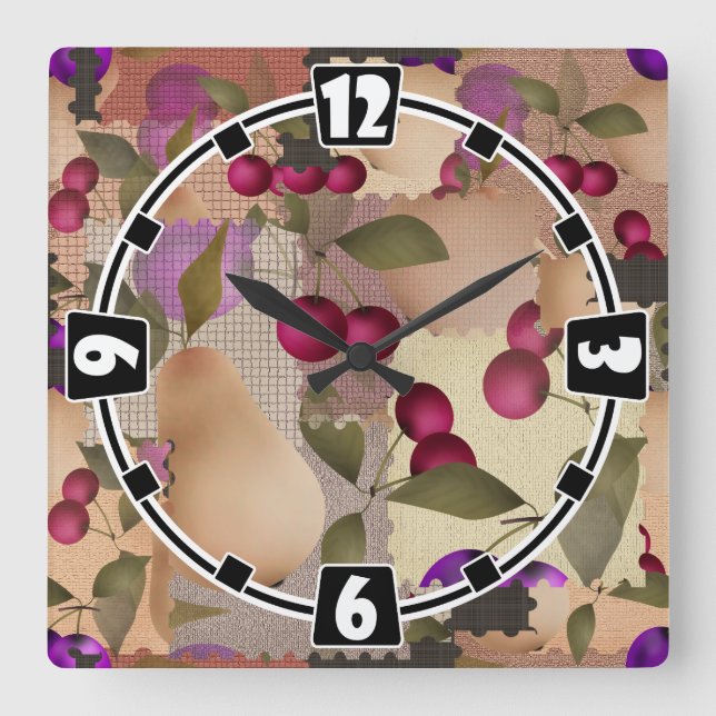 Relógio Quadrado Frutas, patch (Frente)