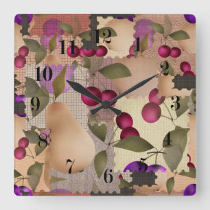 Relógio Quadrado Frutas, patch