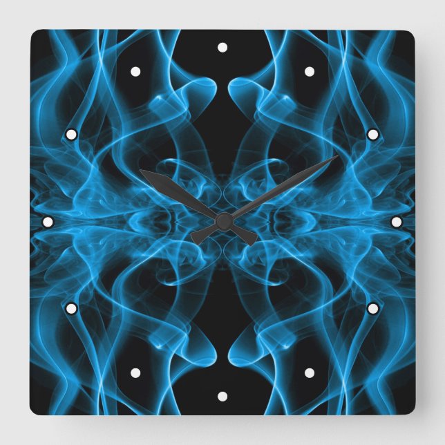 Relógio Quadrado Fumaça Azul Simétrica Minimalista Preta (Frente)