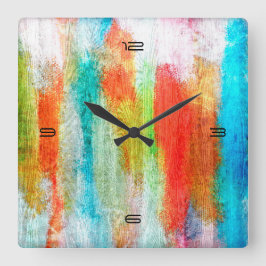Relógio Quadrado Fundo Colorido de Madeira Moderna com Grain #10
