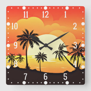 Relógio Quadrado Fundo de Verão com Palmeiras-32134