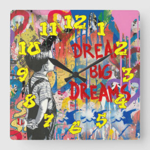 Relógio Quadrado Fundo do grafite com Números do Grafite-11