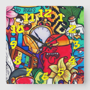 Relógio Quadrado Fundo do grafite com Números do Grafite-13