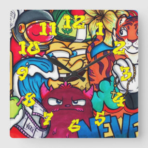 Relógio Quadrado Fundo do grafite com Números do Grafite-14