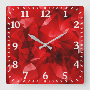 Relógio Quadrado Fundo Geométrico Abstrato Vermelho-51083