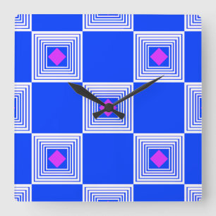 Relógio Quadrado Funil quadrado branco e azul