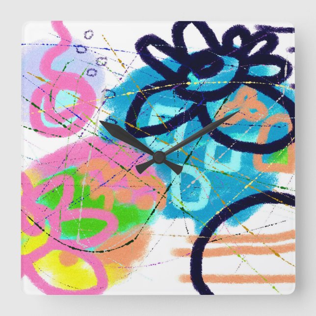 Relógio Quadrado Funky Abstrato Art (Frente)