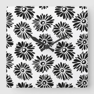 Relógio Quadrado Funky Black and white floral