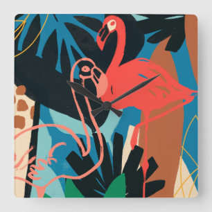 Relógio Quadrado Funky Flamingo
