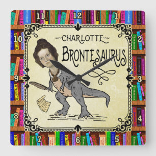 Relógio Quadrado Funny Charlotte Bronte Surus Dinossaur Book Reader