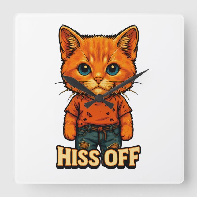 Relógio Quadrado Funny Cool  Cat Quote Tee (Frente)