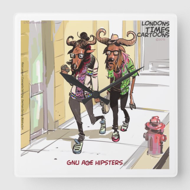 Relógio Quadrado Funny Gnu Age Hipsteres Rick London Wall Clock (Frente)