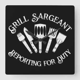 Relógio Quadrado Funny Grill Sargeant" - Presente de CHURRASCO para