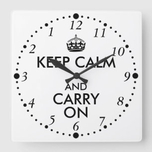 Relógio Quadrado Funny Keep Calm and Carry On Backwards Late Clock