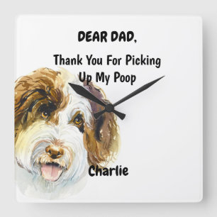Relógio Quadrado Funny Labradoodle Dad Watercolor Canine Art 