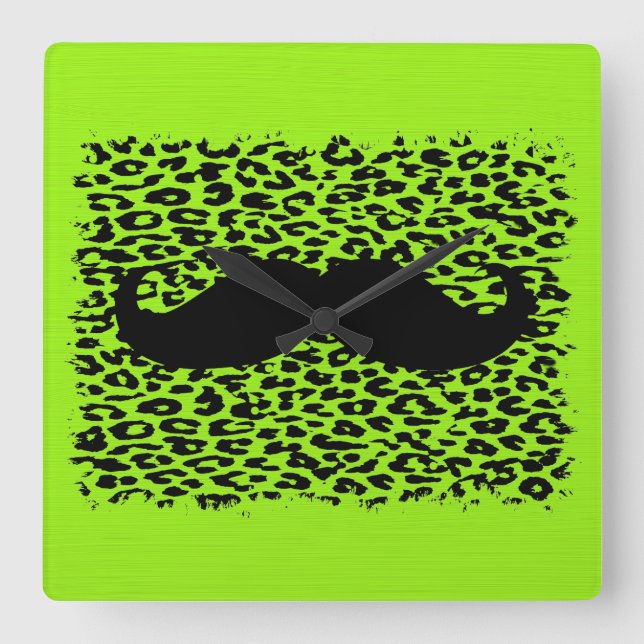 Relógio Quadrado Funny Mustache on lime green background (Frente)