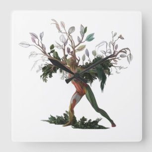 Relógio Quadrado Fusão abstrato Humana e Natureza Artístico Moder