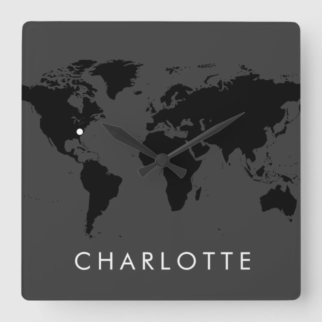 Relógio Quadrado Fuso Horário Moderno da Cidade dos EUA Personaliza (Frente)