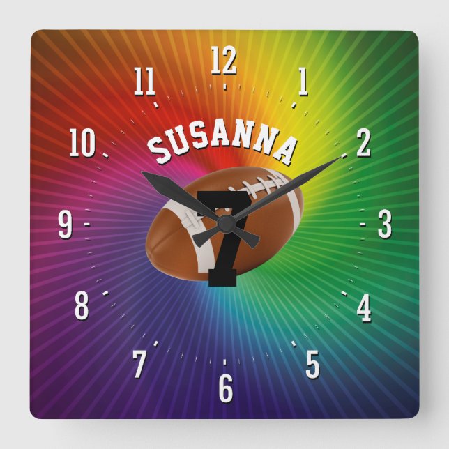 Relógio Quadrado Futebol Americano Personalizável | Presente despor (Frente)