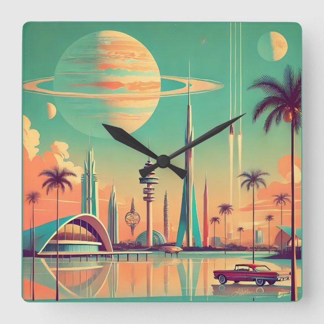 Relógio Quadrado Futurista Atômico Nova Flórida (Frente)