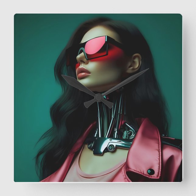 Relógio Quadrado  futuristic cybernetic woman (Frente)