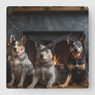 Relógio Quadrado Gado australiano no Natal da Lareira