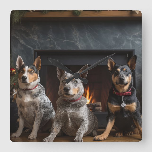 Relógio Quadrado Gado australiano no Natal da Lareira (Frente)