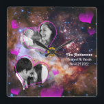 Relógio Quadrado Galaxy Stars Aniversário, Colagem de Fotos de Casa<br><div class="desc">Relógio de Muro: Casamento Personalizado, Aniversário, Dias de os namorados Foto Relógio com estrelas do Desenho Galáxico. Personalize com suas próprias fotos favoritas e crie uma bela colagem para capturar momentos especiais de sua vida. Mude qualquer texto para o seu, incluindo o poema. Fundo da galáxia do telescópio Hubble -...</div>