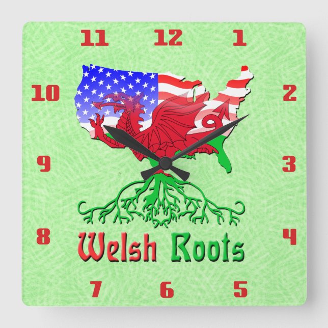 Relógio Quadrado Galês Americano Roots Square Wall Clock (Frente)