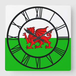 Relógio Quadrado Galês Red Dragon Wales Flag
