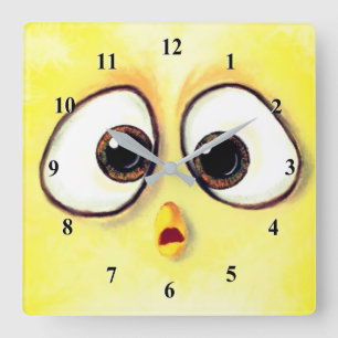 Relógio Quadrado Galinha Amarelo Bonita Surpreendeu Olhos Grandes D