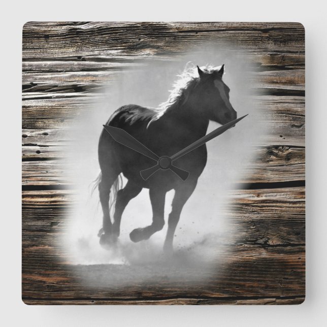 Relógio Quadrado Galopagem de Cavalos Selvagens (Frente)
