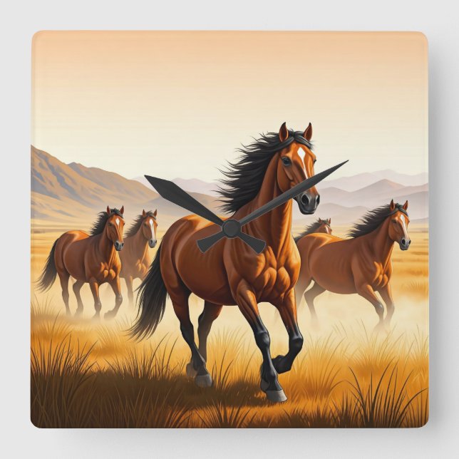 Relógio Quadrado Galopando pelo tempo: Relógios Inspirados em Caval (Frente)