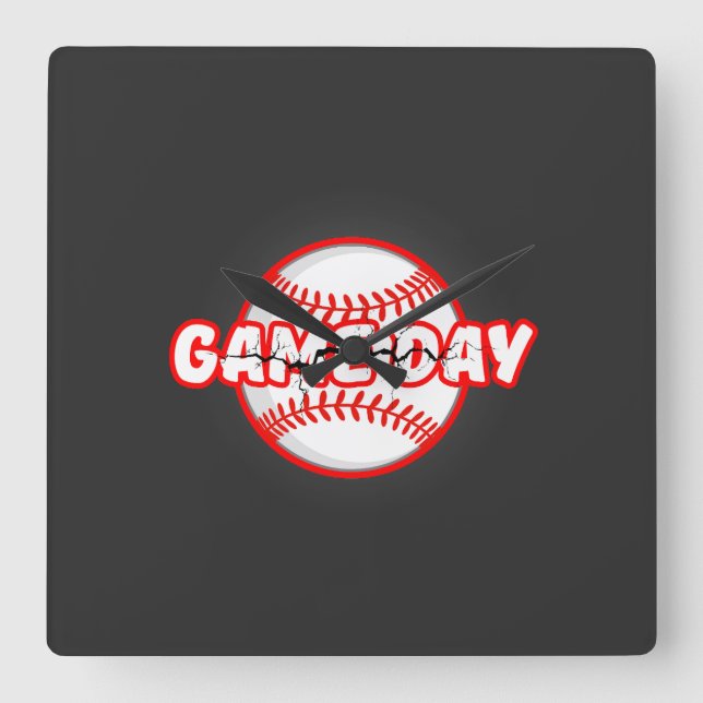 Relógio Quadrado Game Day Cracked Baseball Sports Graphic (Frente)