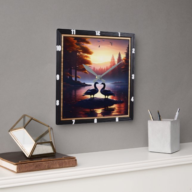 Relógio Quadrado Gansos E Patos Lakesside Russos (Escritório)