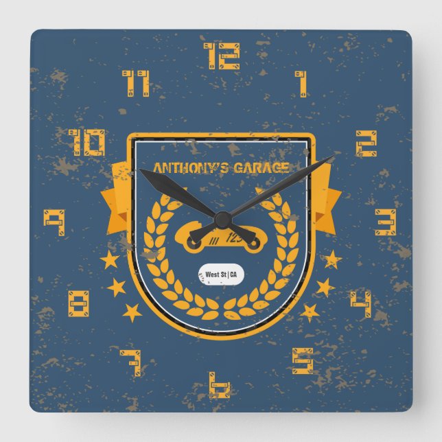 Relógio Quadrado Garagem de Grunge da Vintage (Frente)