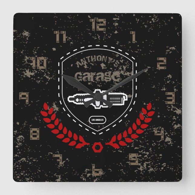 Relógio Quadrado Garagem do Grunge da Vintage Retro (Frente)