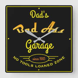 Relógio Quadrado Garagem do pai Preta e Amarelo - Mau Uma Garagem